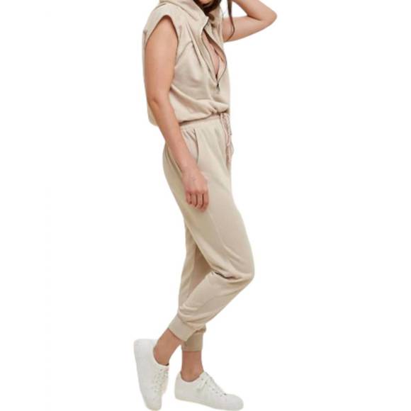 NEW WISHLIST french terry hooded jumpsuit in taupe - Picture 3 of 3